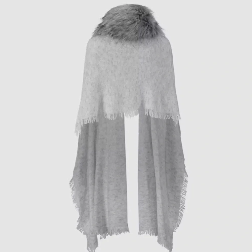 CAbi Faux Fur Wrap Shawl Gray OS